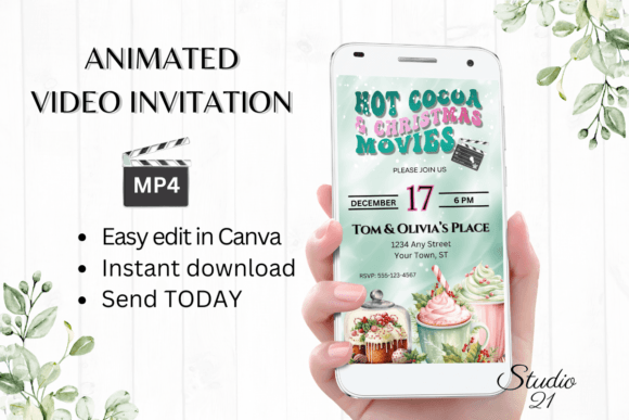 Animated Hot Cocoa & Movies Invitation: A Cozy Digital Template