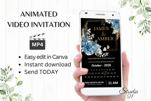 Christmas Wedding Invitation W8213B: Elegant Digital Design