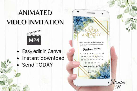Christmas Wedding Invitation W8214B: A Modern Design Asset