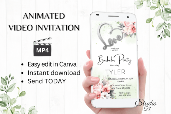 Elegant Pink Roses Bachelor Party Invite W5270