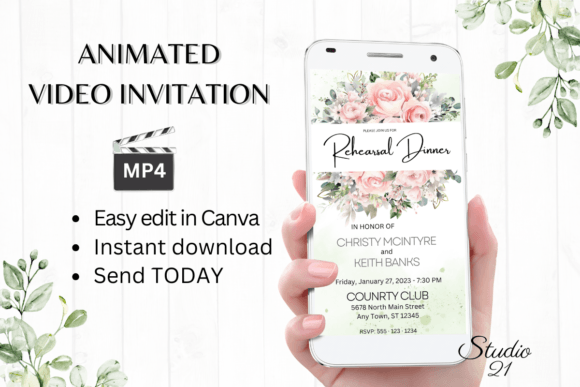 Modern Romance for Your Rehearsal: The Pink Roses Rehearsal Dinner Invite W7276