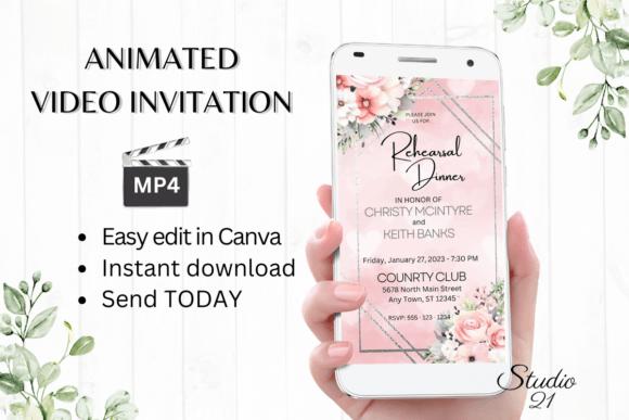 Pink Roses Rehearsal Dinner Invite W7275: Digital Elegance